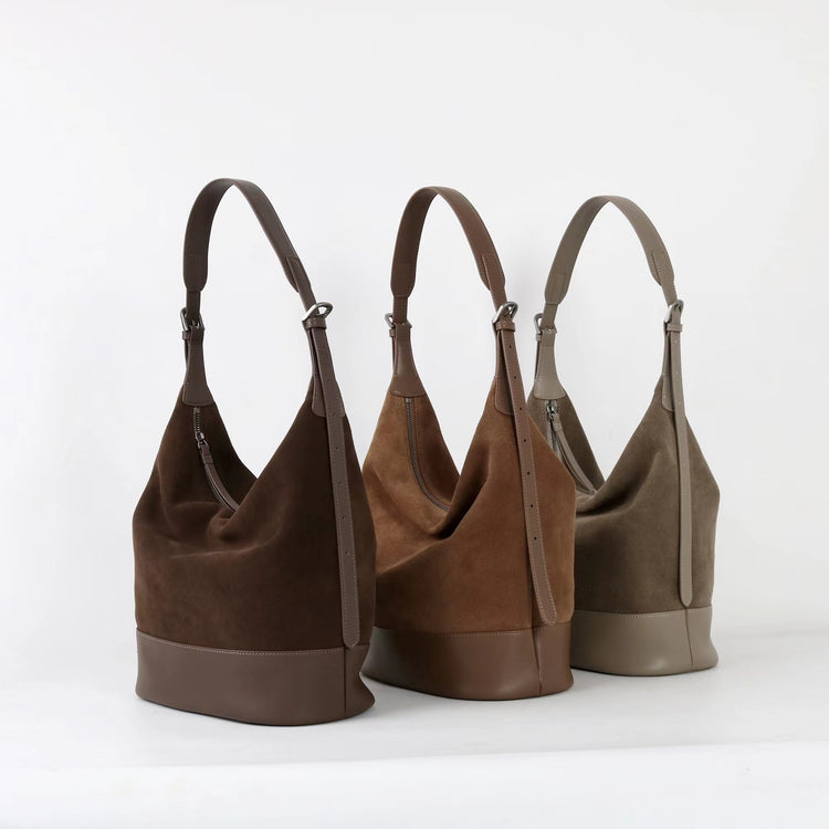 質感真皮|2025年新美拉德高級感輕奢高質感磨砂牛皮大容量水桶包時尚「6173」25.09-2