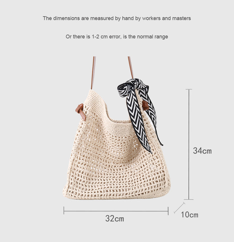 質感真皮|2025新款蠟繩編織托特大容量斜背包頭層牛皮沙灘度假通勤包ins女「3853」25.04-5