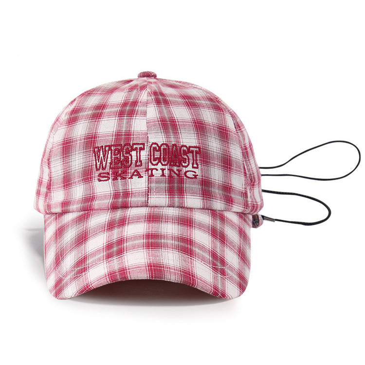 流行帽子|韓系新款甜美刺繡帽子女復古格子鴨舌帽輕薄透氣戶外遮陽棒球帽男「C5207」25.04-4