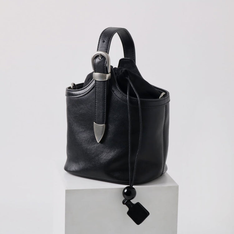 質感真皮|秋冬新款新中式復古水桶包女歐洲站真皮手提菜籃子包通勤單肩包女「15159」24.11-3