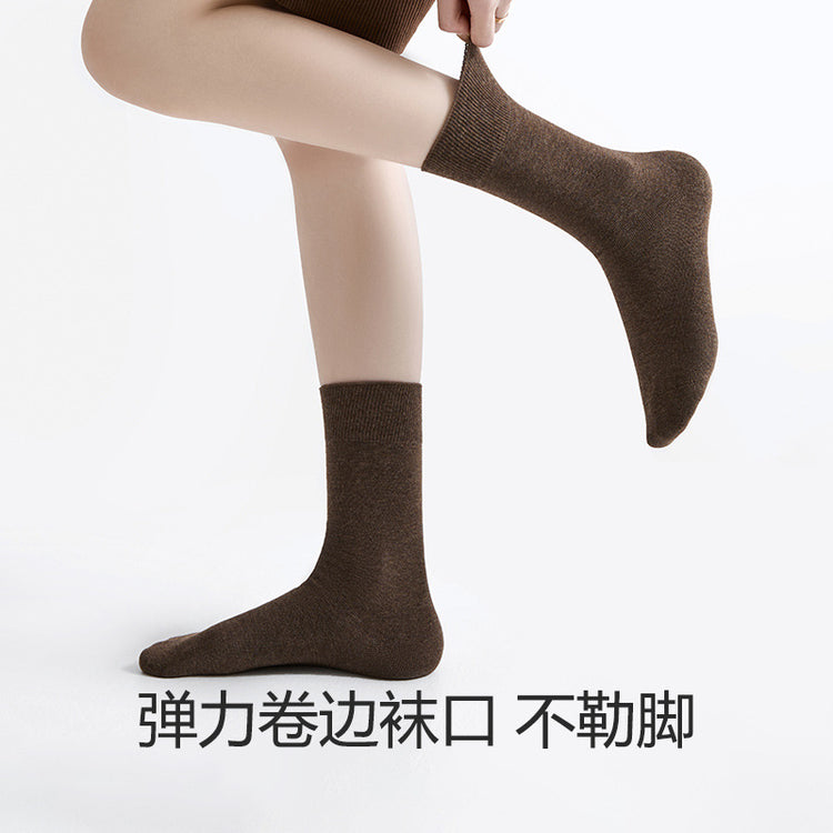 女襪|咖色襪子女彈力卷邊無骨棉質抗菌防臭堆堆襪ins潮簡約耐磨中筒襪「JX24053」24.12-2