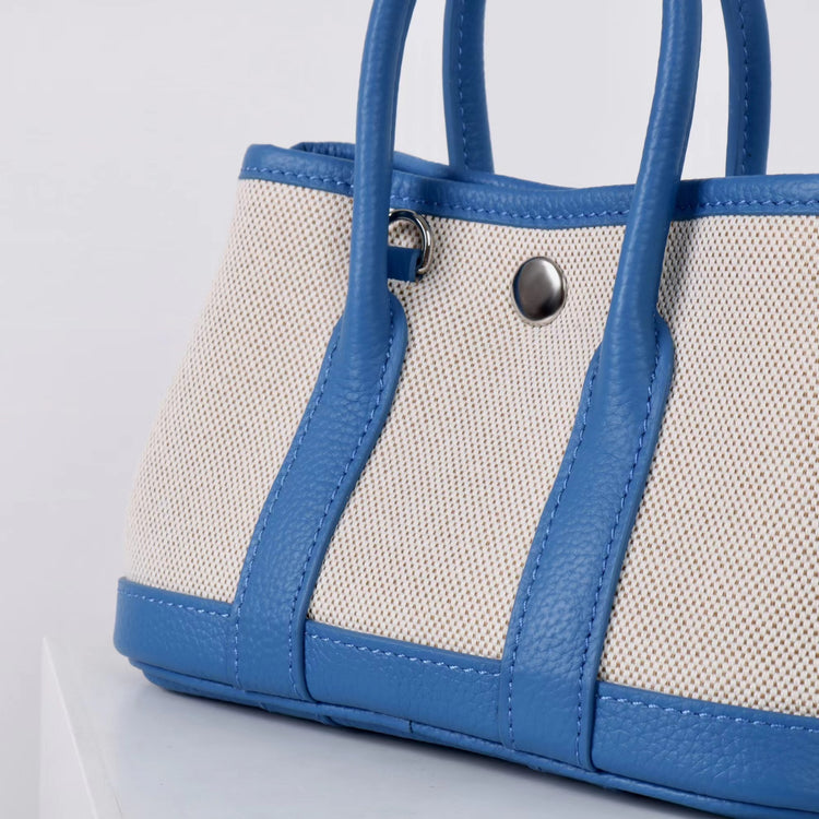 質感真皮|2025潮流新頭層牛皮撞色帆布手提花園包高級感洋氣單肩包休閒斜背包「80592」25.04-2