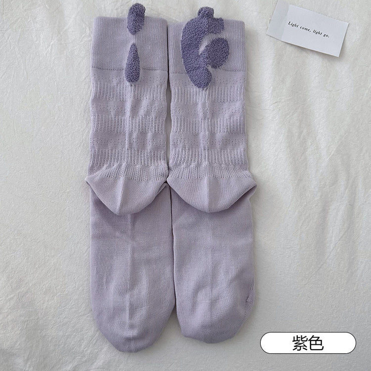 女襪|灰色堆堆襪子女棉質吸汗透氣鏤空網眼中筒襪彈力舒適潮流休閒襪「W0125」25.03-3