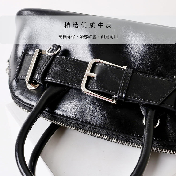 質感真皮|2025新款百搭手提包時尚優雅肩斜背包韓國小眾手提保齡球包包「6717」25.07-2