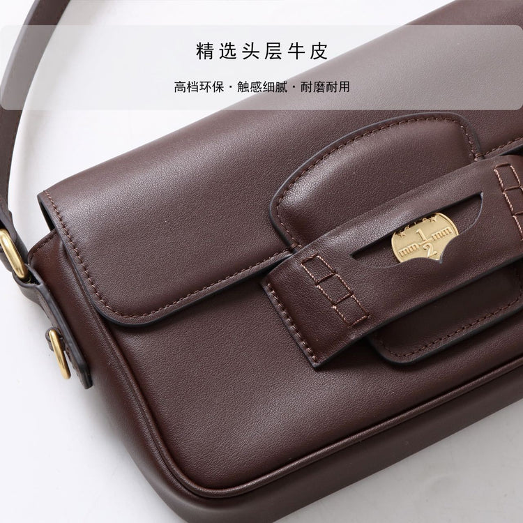 質感真皮|秋冬新款2024頭層牛皮法棍包腋下包金幣包小方包手提包單肩斜挎包「5112」24.12-1