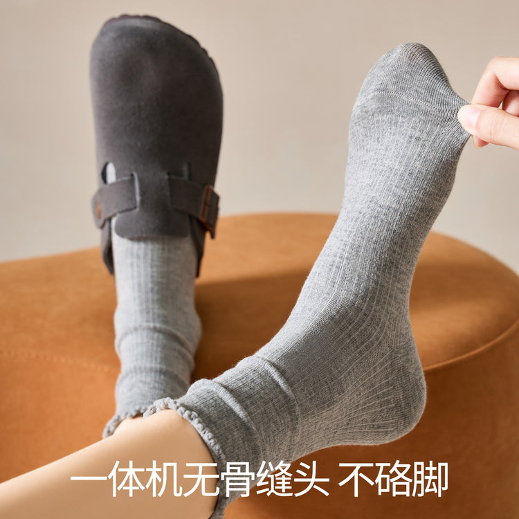女襪|花邊堆堆襪子女抑菌防臭抗起球中筒襪吸濕排汗彈力萊卡無骨月子襪「ZJ25035」25.10-2