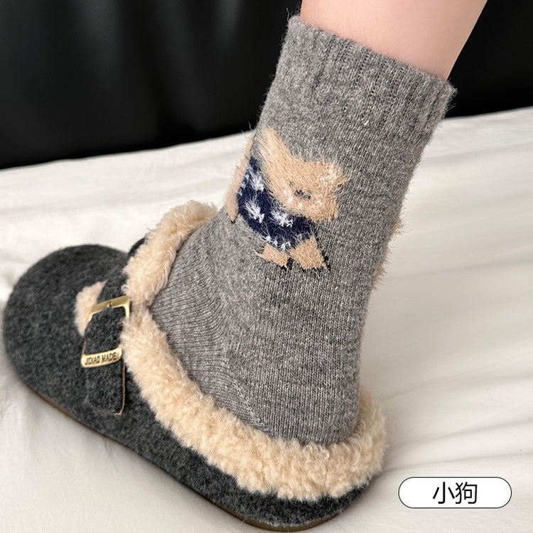 女襪|加厚羊毛襪子女日系保暖可愛卡通堆堆襪軟糯親膚舒適彈力中筒襪「HD25868」25.12-1