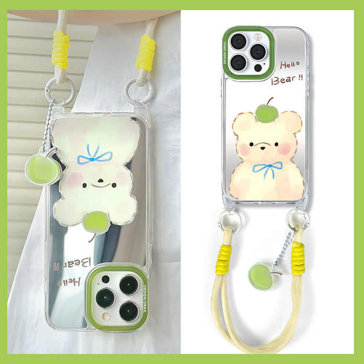 手機殼|iPhone15pro適用12/13promax卡通11蘋果15掛繩鏡面手機殼批發「WL0034」24.07