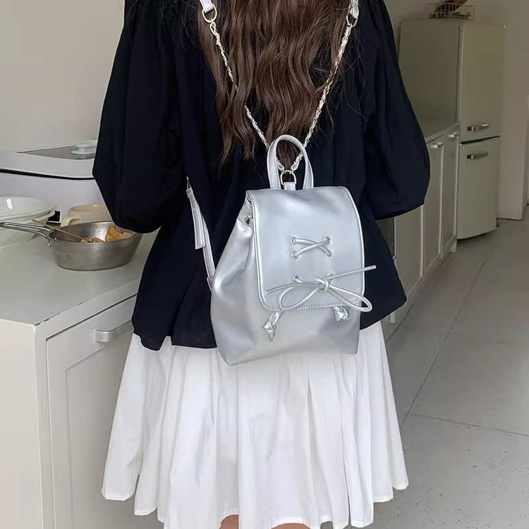 日韓流行|芭蕾風蝴蝶結雙肩包包女式2024新潮韓國背包可愛手提單肩包書包「9371#」24.05-2