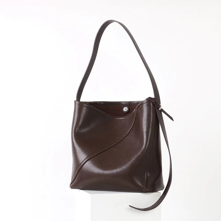 質感真皮|2025新款大容量牛皮拼接質感通勤子母包時尚百搭單肩腋下水桶包女「7056」25.09-3