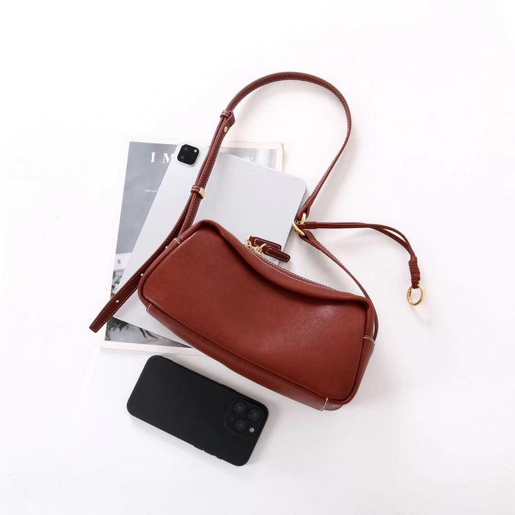 質感真皮|2025新款時尚軟牛皮枕頭包時尚百搭單肩斜背包高級感小眾設計腋下包「7059」25.09-4