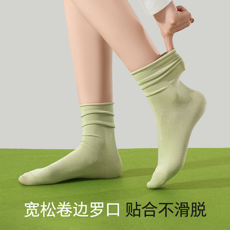 女襪|白色堆堆襪子吸汗透氣彈力無骨卷邊月子襪棉質10A抗菌防臭中筒襪「SX25006」25.03-1