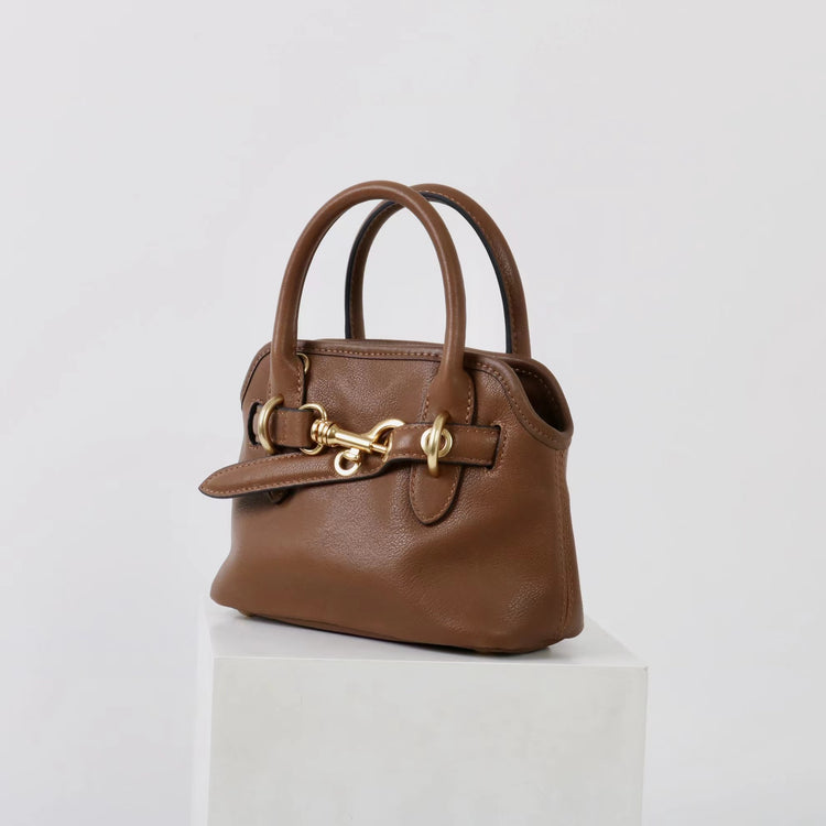 質感真皮|新款精緻迷你手拎中古保齡球斜背包通勤小眾復古百搭高級感包「8205」25.03-1