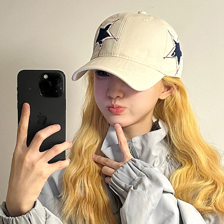 流行帽子|星星棒球帽男女2024年新款寬檐防曬鴨舌帽百搭復古顯臉小遮陽帽子「C3581」24.01-2