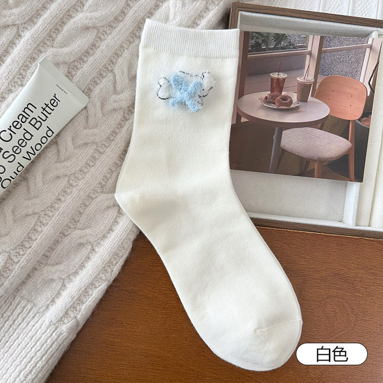 女襪|襪子女士彈力無骨親膚舒適中筒襪植絨卡通棉質吸汗透氣堆堆襪「XHS25103」25.09-5