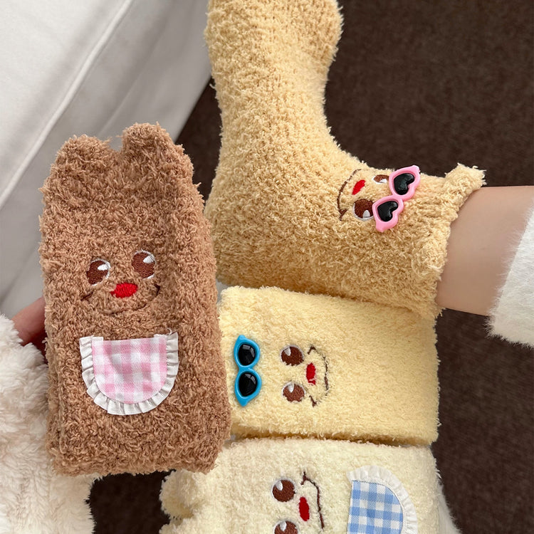 女襪|立體小熊襪子女秋冬保暖加厚可愛卡通睡眠襪親膚舒適居家地板襪「WN2532」25.12-1