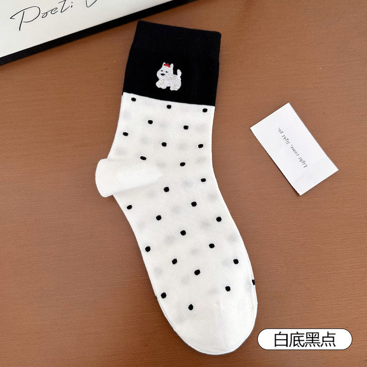 女襪|條紋撞色襪子女花邊襪口彈力舒適中筒襪棉質親膚吸汗透氣堆堆襪「W0123」25.03-3