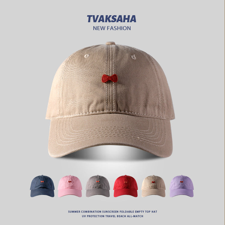 流行帽子|貼布蝴蝶結棒球帽夏季戶外顯臉小防曬帽純棉百搭學生情侶鴨舌帽女「C4123」24.07-4