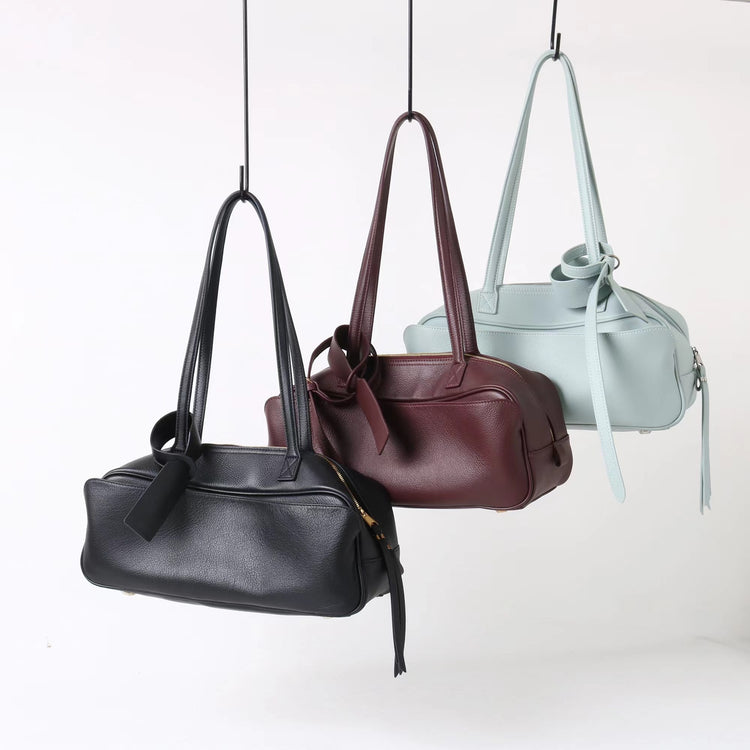 質感真皮|2025全新百搭輕奢小眾高級感波士頓大包肩托特枕頭通勤保齡球包「6163」25.07-1