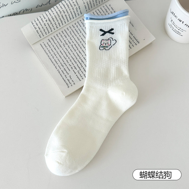 女襪|卡通可愛小狗襪子女夏季通勤簡約ins潮中筒襪棉質吸汗透氣堆堆襪「XH2506」25.06-4