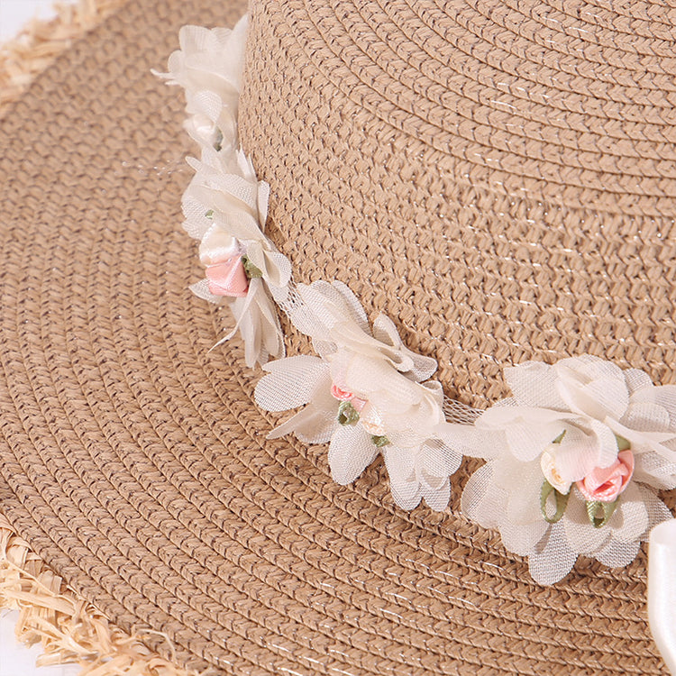 流行帽子|韓系蕾絲蝴蝶結帽子女海邊大檐草帽戶外甜美出遊遮陽帽百搭沙灘帽「C5269」25.05-2