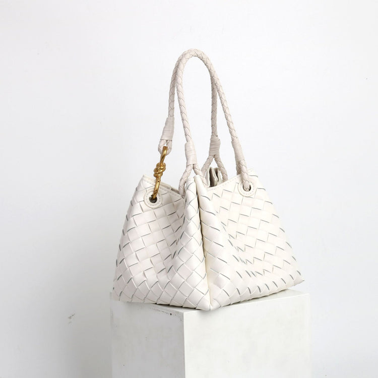 質感真皮|2024年新金屬繩扣真皮編織包降落傘包舒淇同款手提菜籃子大容量「6010#」24.07-1