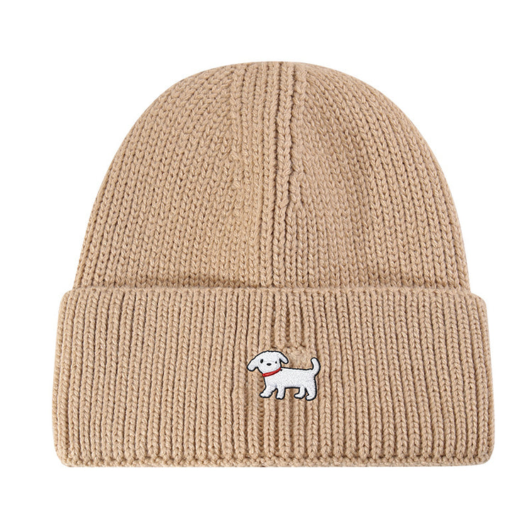 流行帽子|可愛小狗刺繡針織帽女秋冬款韓版百搭毛線帽顯臉小大頭圍保暖帽子「C5674」25.09-5