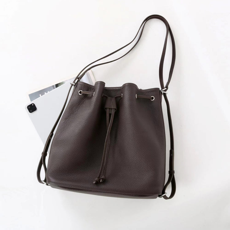 質感真皮|2025新款時尚歐美氣質頭層牛皮雙肩水桶包百搭斜挎單肩斜挎高級感「7061」25.11-1