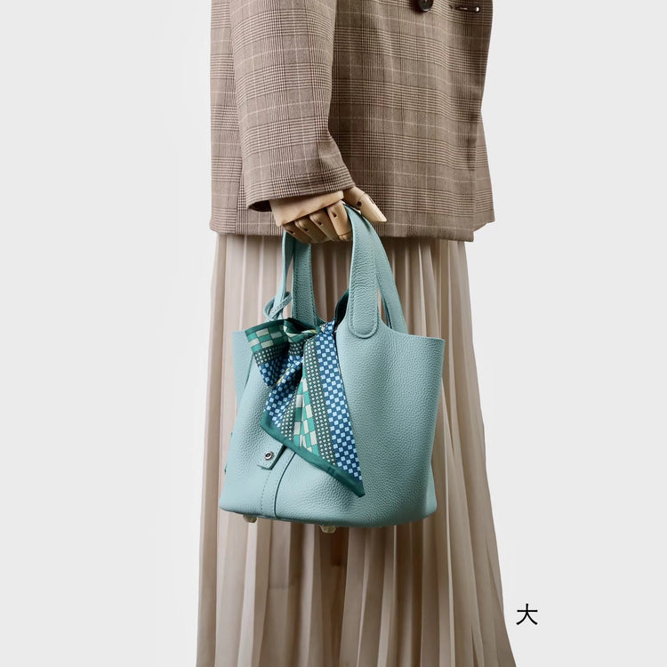 質感真皮|2025年新款時尚軟牛皮水桶包togo頭層牛皮h家菜籃子百搭通勤手提包「80900」25.04-4