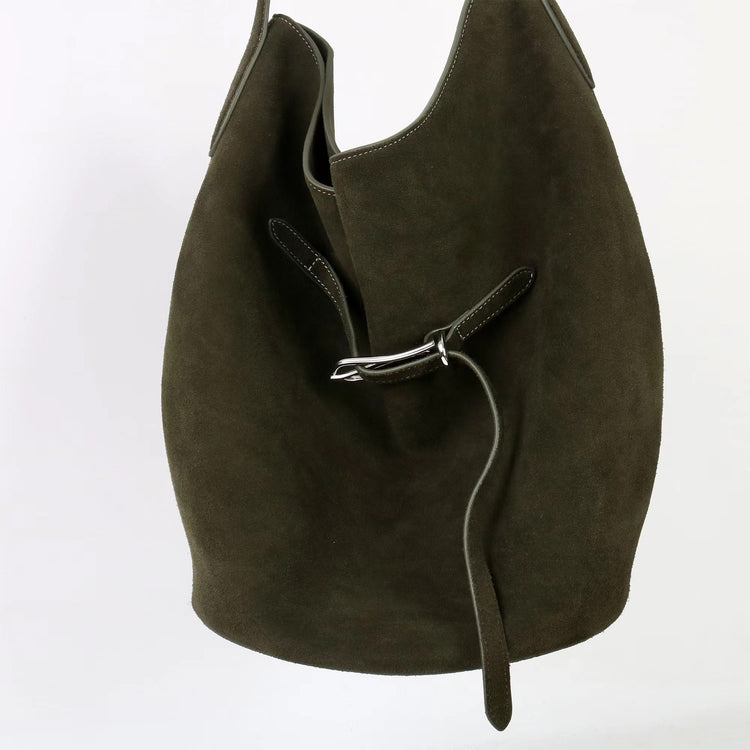 質感真皮|2025新磨砂牛皮托特包hobo腋下包皮帶裝飾餃子水桶包百搭單肩包「6185S」25.11-2