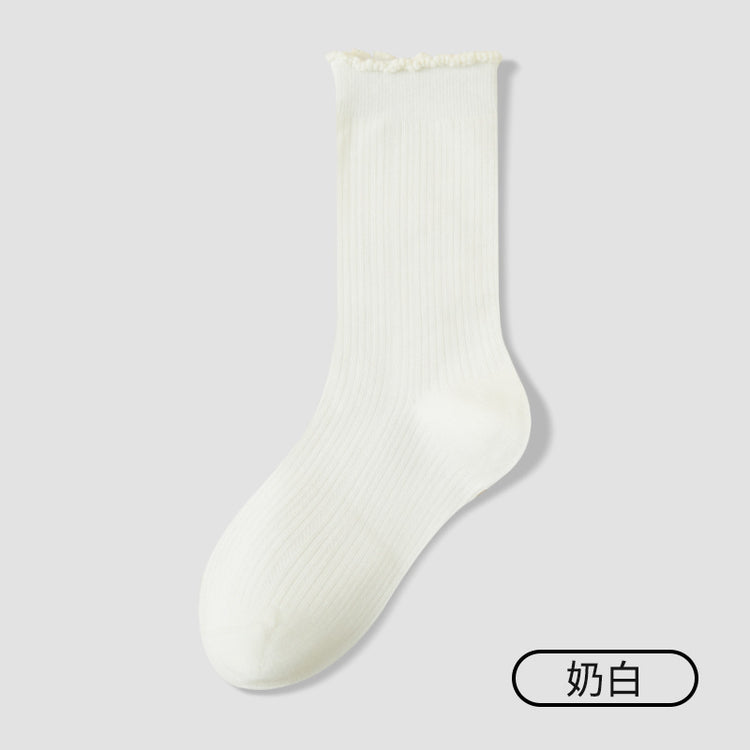 女襪|花邊堆堆襪子女抑菌防臭抗起球中筒襪吸濕排汗彈力萊卡無骨月子襪「ZJ25035」25.10-2