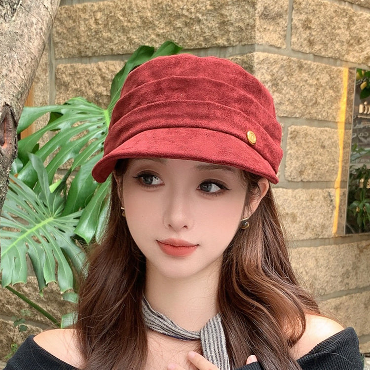 流行帽子|2025新款帽子女麂皮絨褶皺馬術帽復古做舊平頂報童帽文藝畫家帽潮「C5451」25.08-2