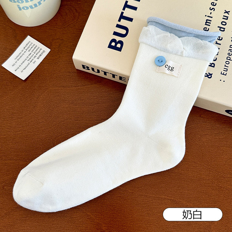 女襪|拼色雙羅口襪子女棉質吸汗透氣彈力中筒襪柔軟親膚舒適襪子「DJ3020」25.07-5
