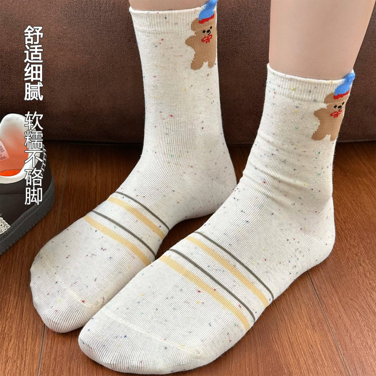 女襪|卡通圖案襪子女棉質親膚舒適彈力中筒襪點子紗吸汗透氣襪子「GO2505」25.06-3
