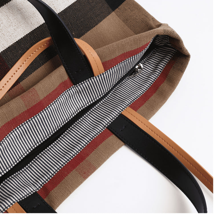 質感真皮|2024新款百搭高級感棕色條紋托特包大容量單肩女包慵懶風「3532」24.06-4