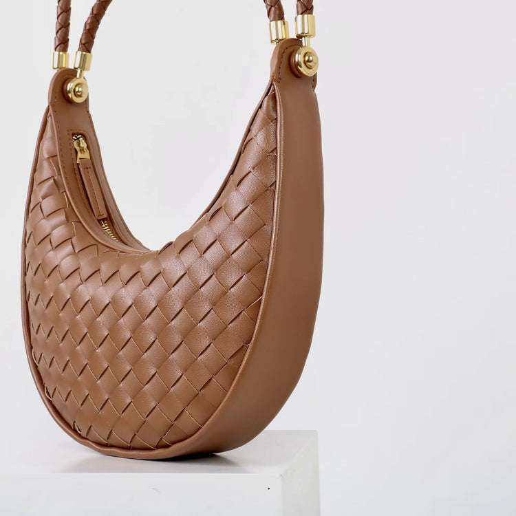 質感真皮|編織半月包Hobo腋下包2025新款百搭單肩大容量女包斜挎手提包「6032」25.02-2