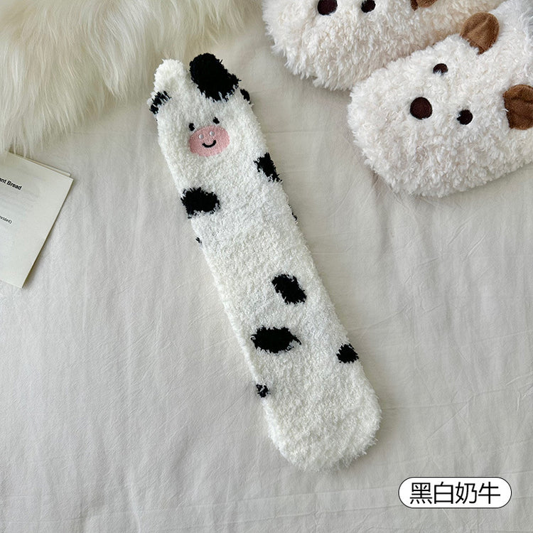女襪|冬季襪子女軟糯舒適居家保暖地板襪立體卡通圖案加絨加厚睡眠襪「QZ2578」25.11-2