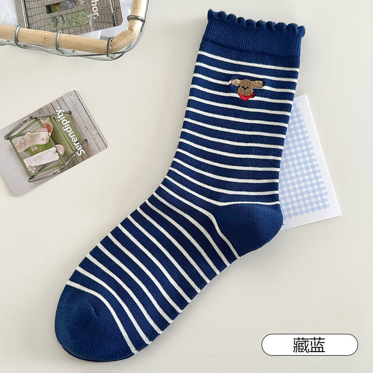 女襪|10A抑菌襪子女ins潮學院風卡通刺繡運動襪棉質吸汗透氣諸暨襪子「MK5138」25.08-1