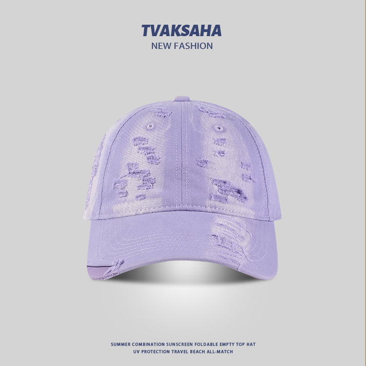 流行帽子|薄荷綠鴨舌帽女夏季小清新多巴胺穿搭遮陽帽個性破洞顯臉小棒球帽「C4161」24.07-3