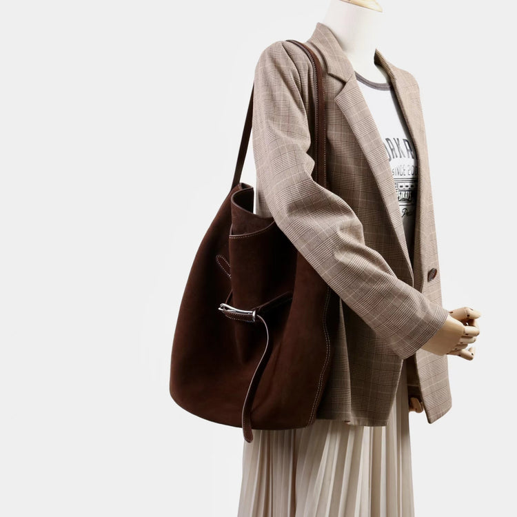 質感真皮|2025新磨砂牛皮托特包hobo腋下包皮帶裝飾餃子水桶包百搭單肩包「6185S」25.11-2