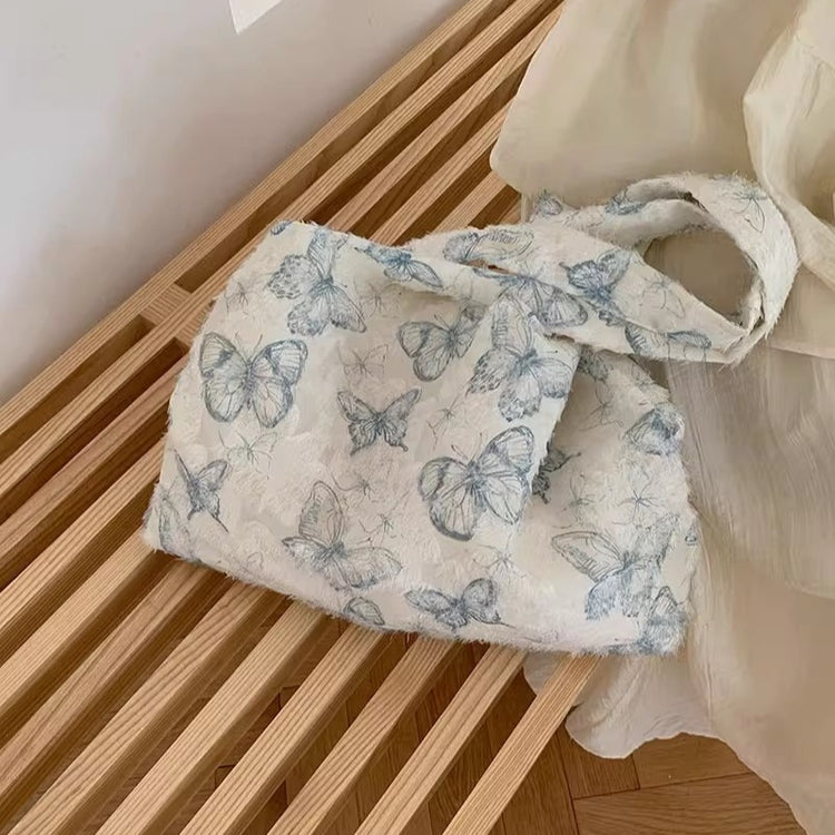 日韓流行|蕾絲蝴蝶帆布包包女式2024新款潮韓版文藝托特包學生上課大容量包「9428#」24.07-1