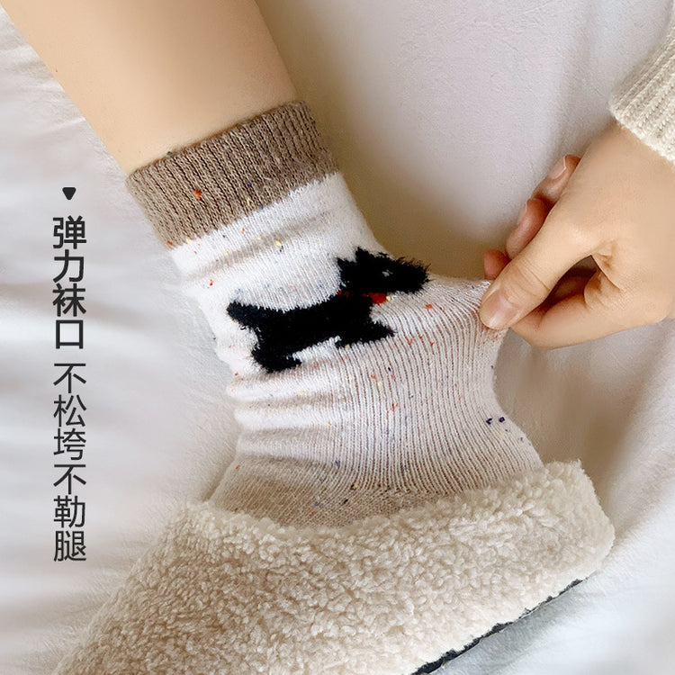 女襪|羊毛襪子女秋冬季加厚保暖蓄熱鎖溫中筒襪卡通可愛小狗居家睡眠襪「CX762」24.12-2