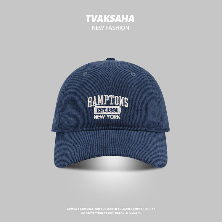 流行帽子|經典百搭款燈芯絨字母刺繡棒球帽秋冬保暖寬檐遮臉防曬學生帽子女「C4252」24.08-2