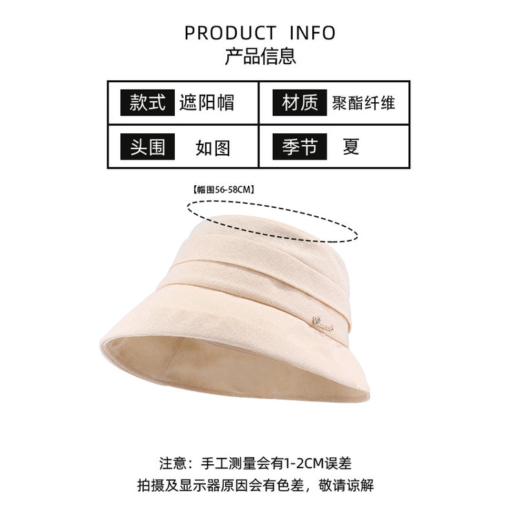流行帽子|褶皺漁夫帽夏季氣質百搭遮陽帽防曬遮臉棉麻防曬帽卷邊新款太陽帽「C3768」24.03-4
