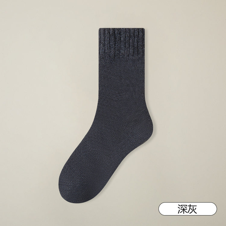 女襪|加厚羊毛襪子男秋冬季加絨毛圈保暖中筒襪純色簡約舒適諸暨襪子「YK24094」24.12-1