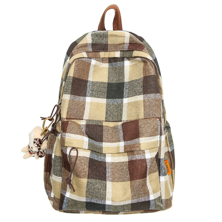 致青春|文藝格紋雙肩包日系ins簡約背包秋冬款校園背包百搭高中學生書包「0767-127」25.01-2