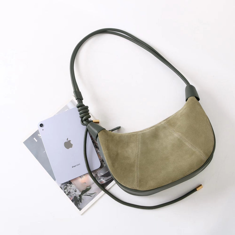 質感真皮|2025新款磨砂牛皮休閒百搭牛角月牙餃子包真皮腋下包簡約通勤「7040」25.06-4