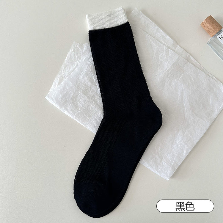 女襪|竹纖維抑菌防臭堆堆襪夏季薄款鏤空網眼透氣中筒襪彈力無骨冰冰襪「TM7373」25.05-1
