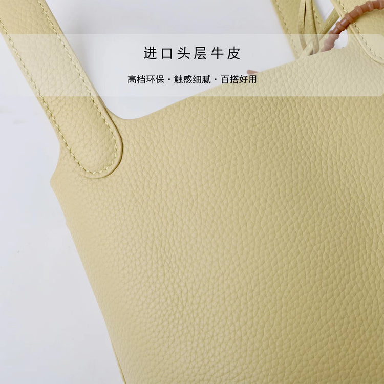 質感真皮|2025年新款時尚軟牛皮水桶包togo頭層牛皮h家菜籃子百搭通勤手提包「80900」25.04-4