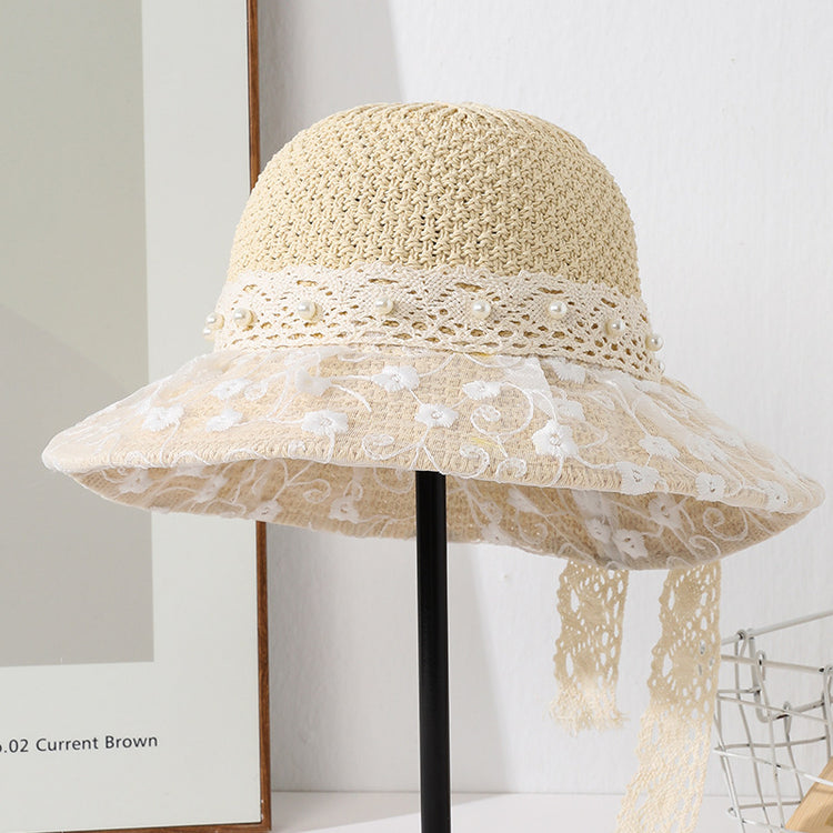流行帽子|夏季新款帽子女蕾絲蝴蝶結漁夫帽韓版顯臉小海邊沙灘草帽防紫外線「C5237」25.04-5